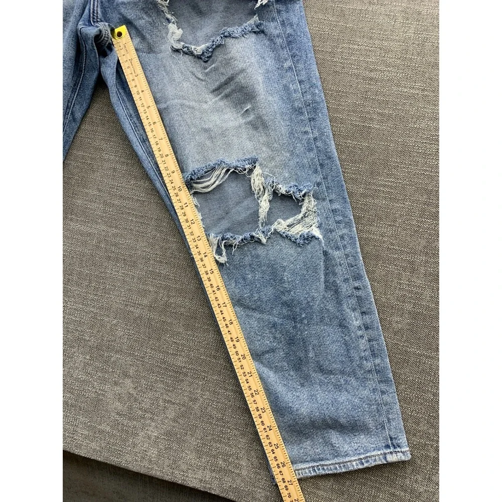 American Eagle Outfitters Curvy Mom Jeans Women 16 Blue Denim Stretch Distressed